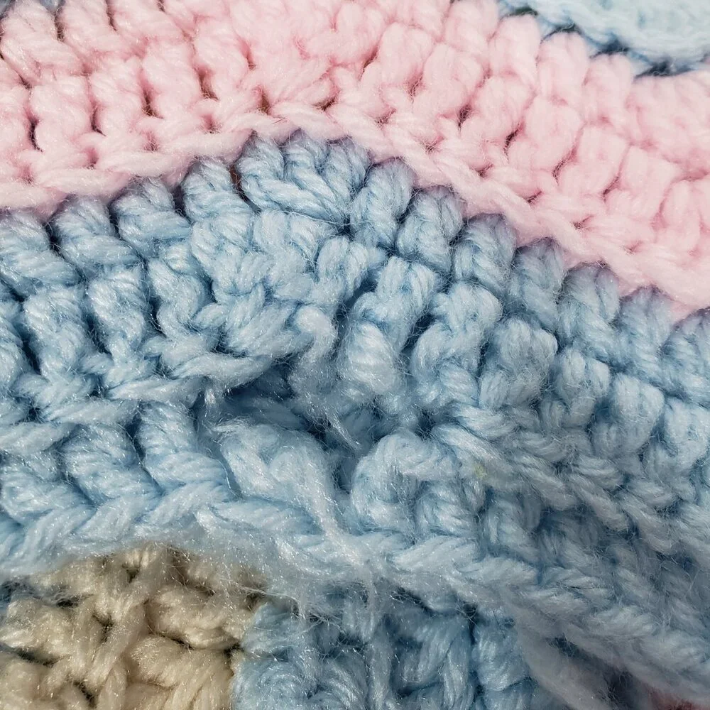 Handmade Pastel Chevron Pattern Crocheted Baby Blanket Blue Pink Yellow 43